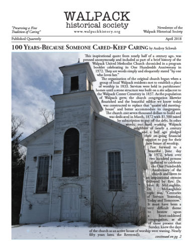 April 2018 Newsletter: 100 Years - Because someone cared - Keep Caring